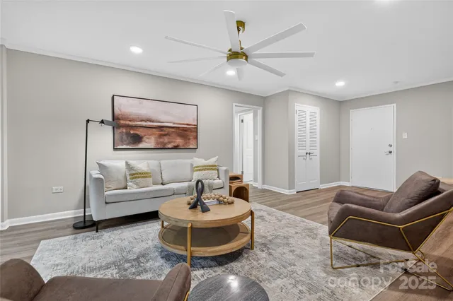 a living room with furniture and a rug