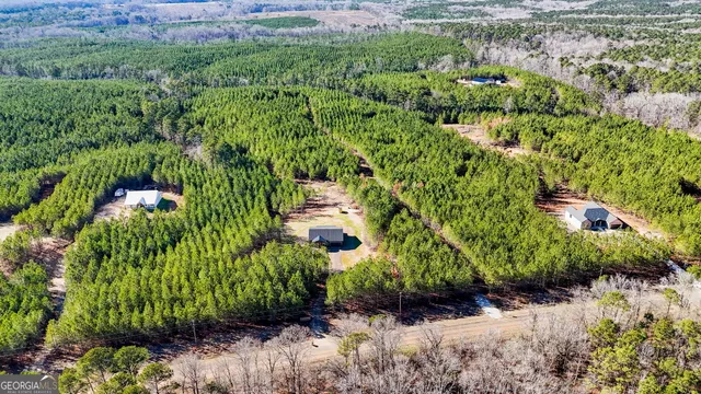 a view of a garden with a house