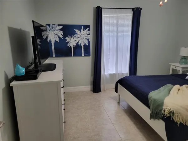 a view of a backyard with a garden and tall trees