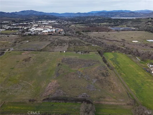 a view of a lake in middle of the town