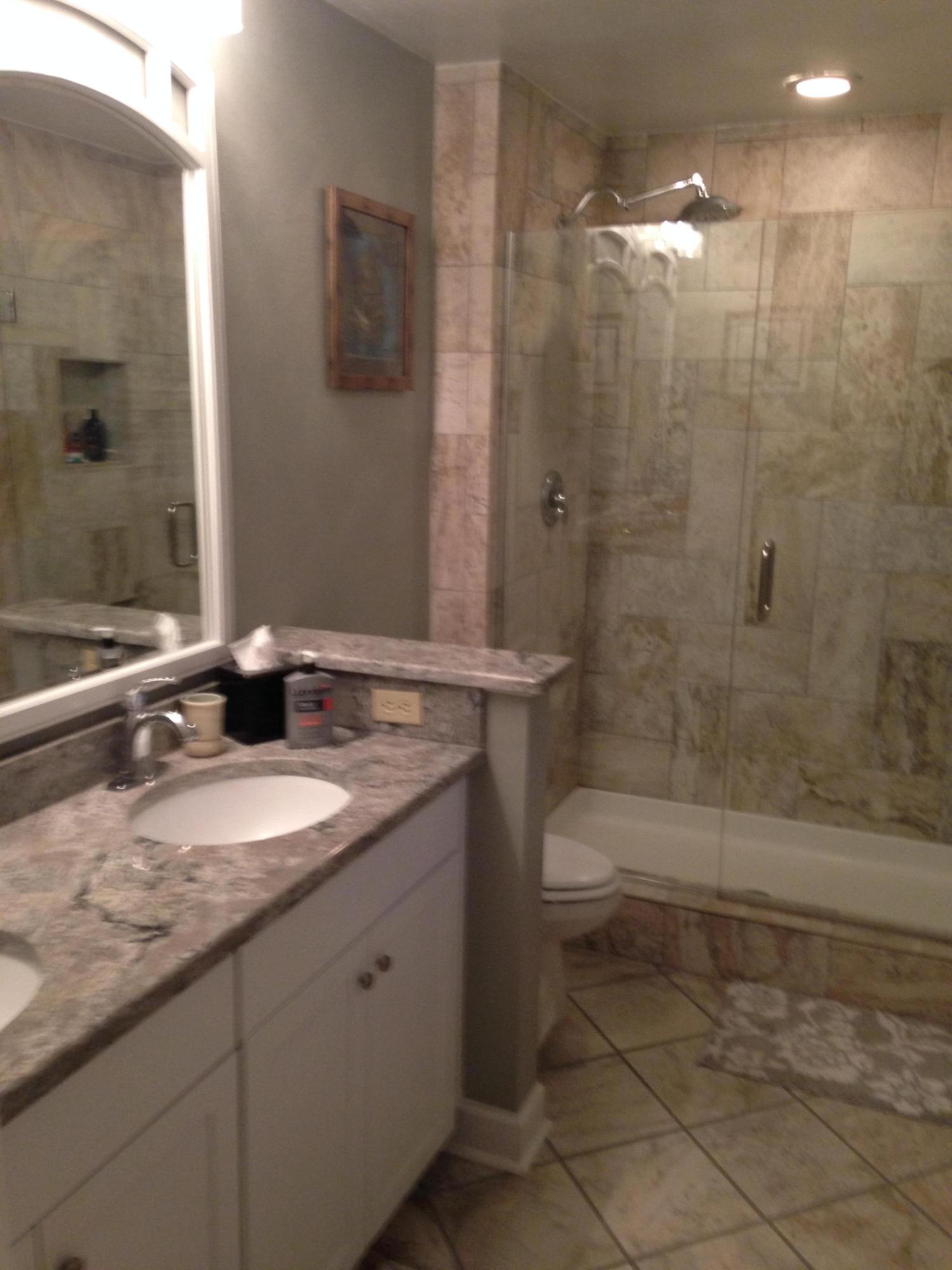 2205 Ridge Road Roanoke, VA 24014 - Photo 13 of 62 a bathroom with a granite countertop sink a toilet and shower