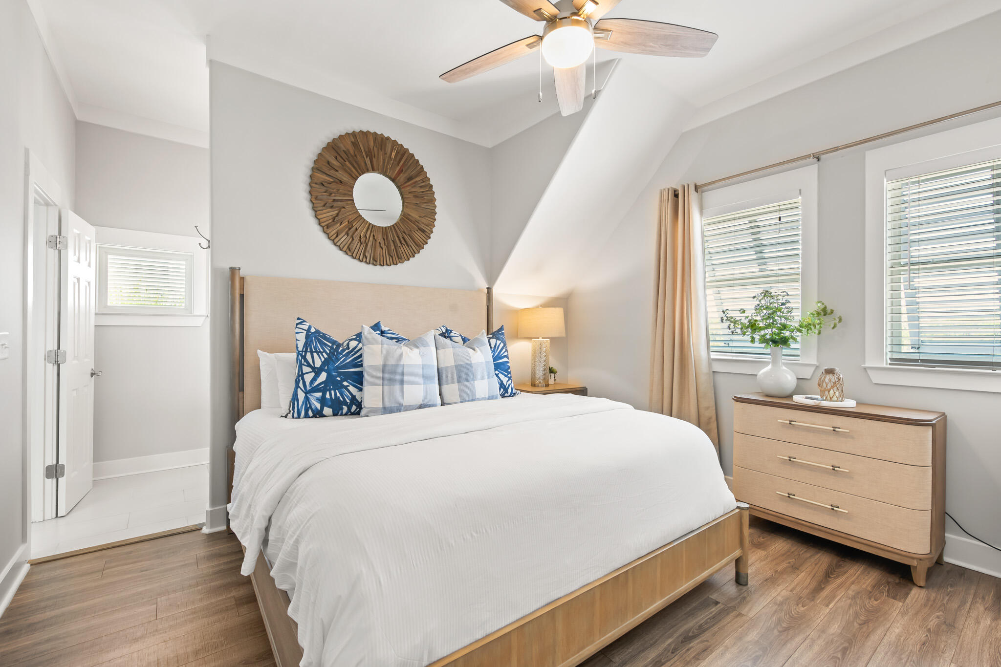15 Fort Panic Road Santa Rosa Beach, FL 32459 - Photo 68 of 84 a bedroom with a bed and a chandelier