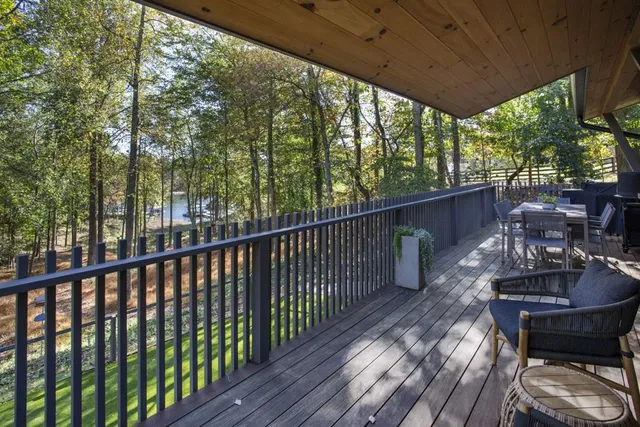 a view of a lake with a park
