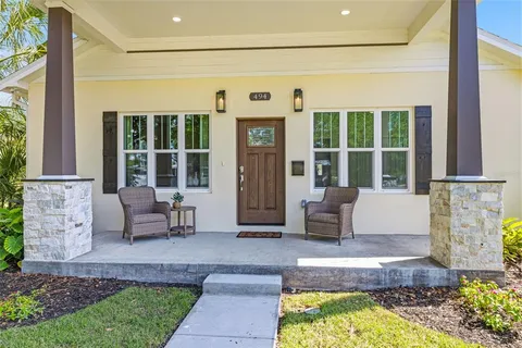 a front view of a house with patio