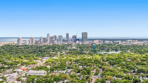 a view of a city with tall buildings in the background