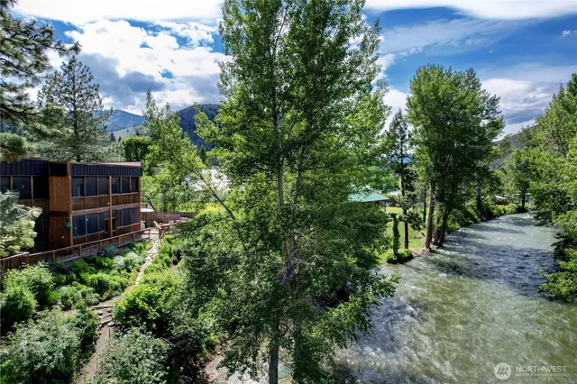 a view of a lake with lots of trees
