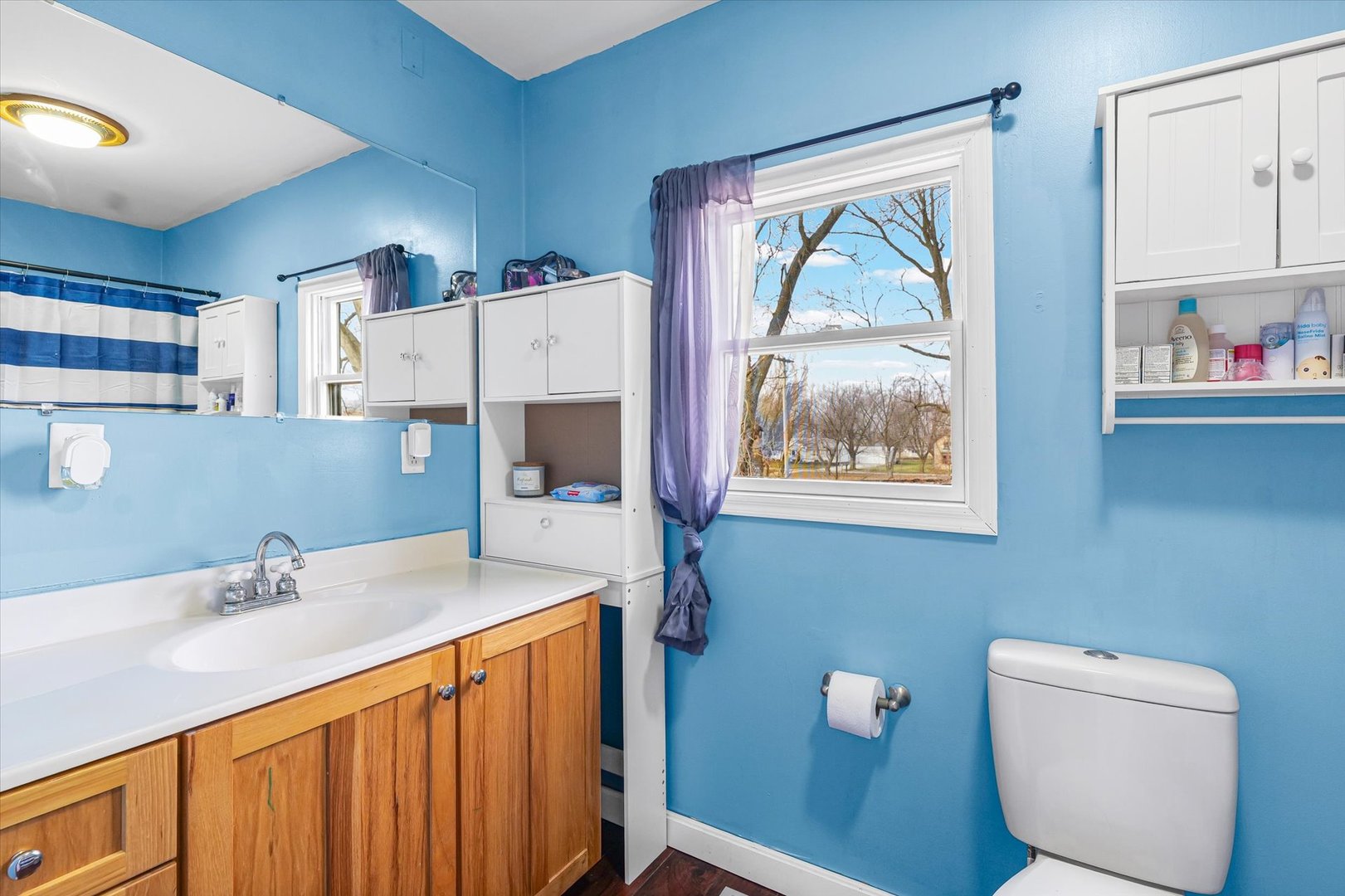 108 Maple Street Roberts, IL 60962 - Photo 21 of 28 a bathroom with a sink a toilet and a large mirror