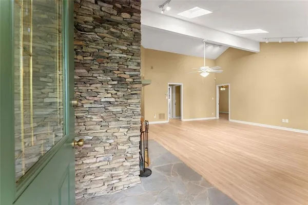 a view of a bathroom with a shower