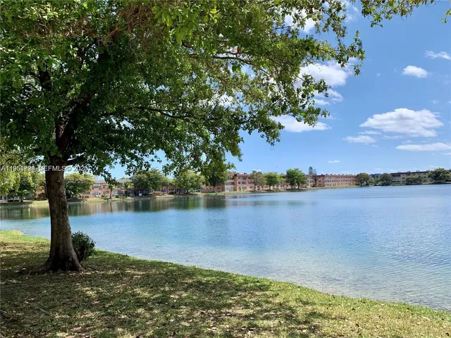 a view of a lake from a yard