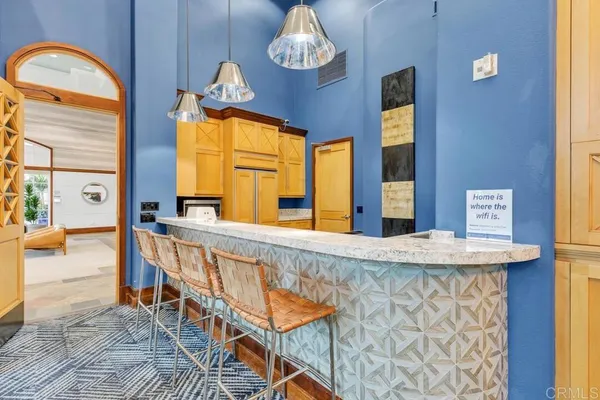 a view of a living room and bathroom