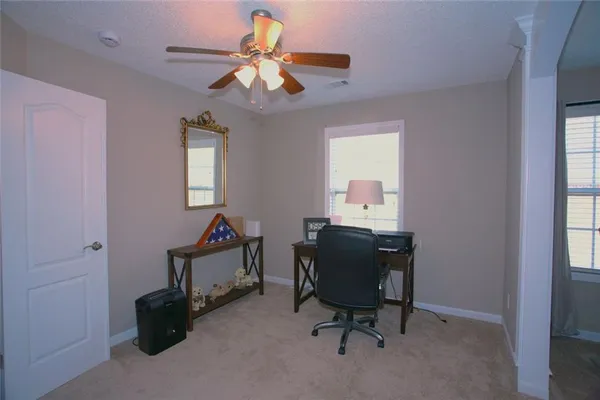a workspace with hardwood area