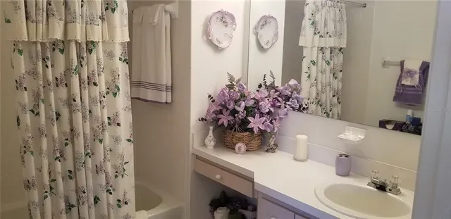 a bathroom with a sink a toilet and shower curtain