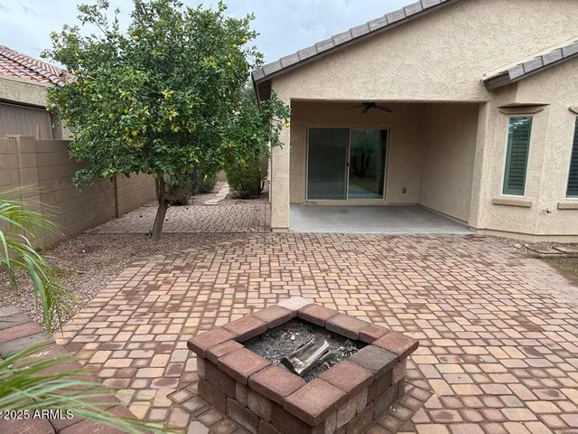 a view of a yard from a windows