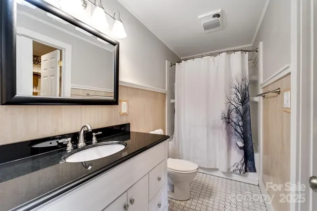 a bathroom with a sink a toilet and a mirror