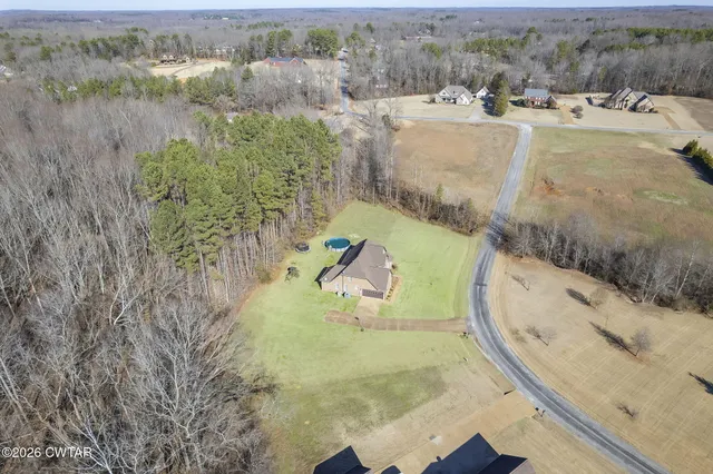 a view of a swimming pool with a yard