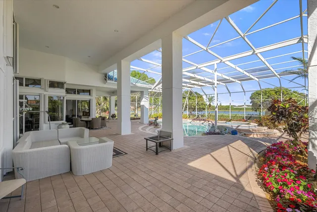 a view of a park with palm trees