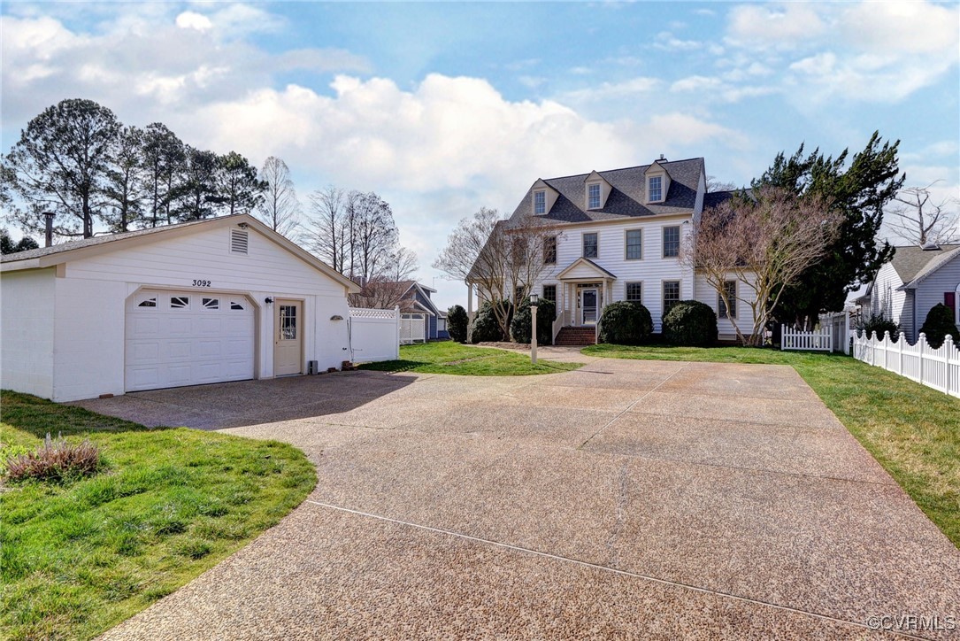 Front driveway and detached garage