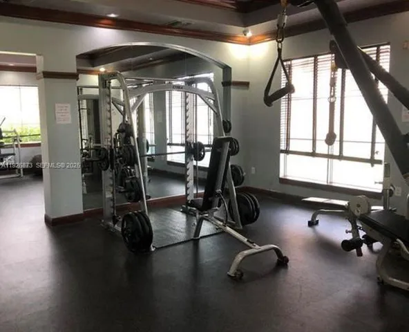 a view of a room with gym equipment