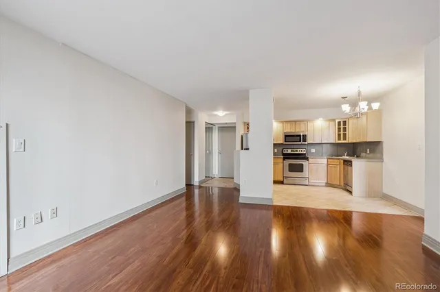 a view of kitchen with wooden floor