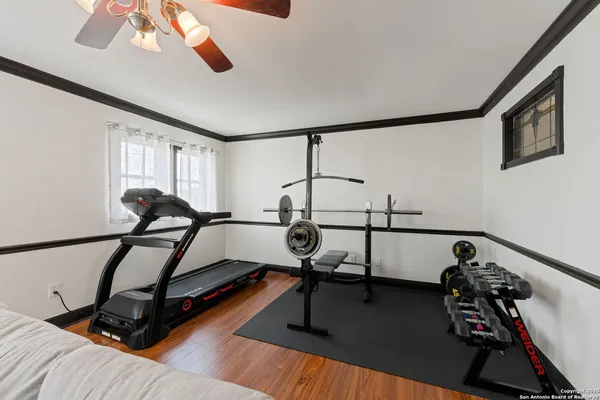 a view of a room with gym equipment