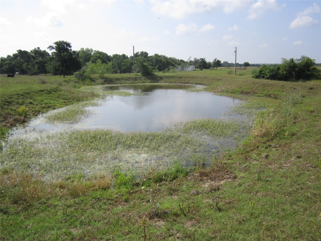a view of a lake with houses in the back