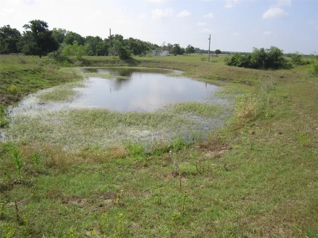 a view of a lake with houses in the background