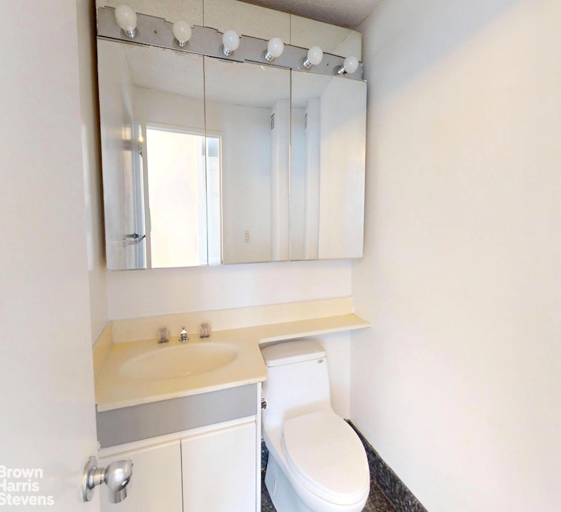 200 Rector Place, Unit 8U Manhattan, NY 10280 - Photo 19 of 25 a bathroom with a sink a toilet and mirror