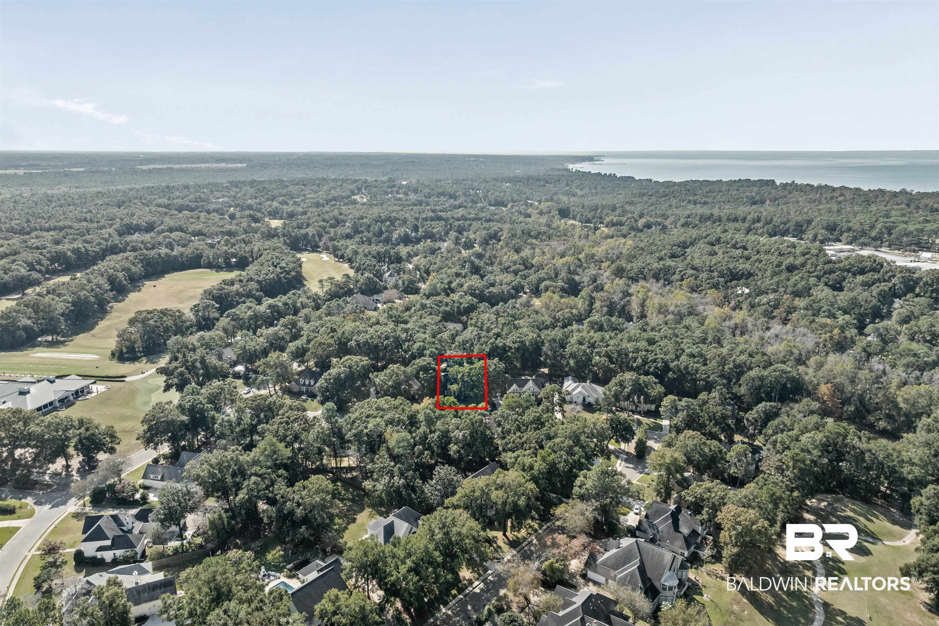 107 Beaver Dam Road Fairhope, AL 36532 - Photo 36 of 45 Aerial perspective of suburban area featuring property boundaries highlighted and a forest