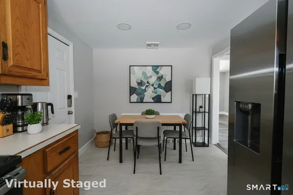 a view of a dining area with furniture