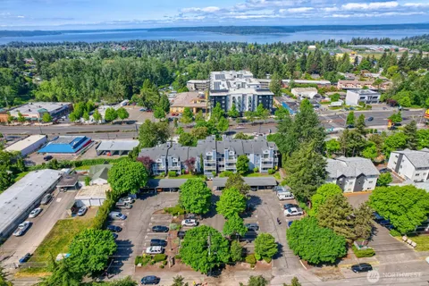 a view of a city and a yard