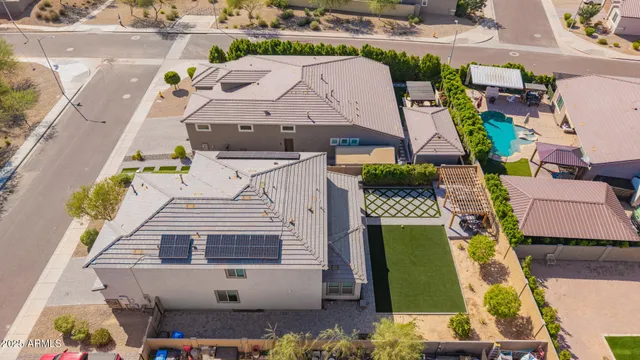 an aerial view of a house