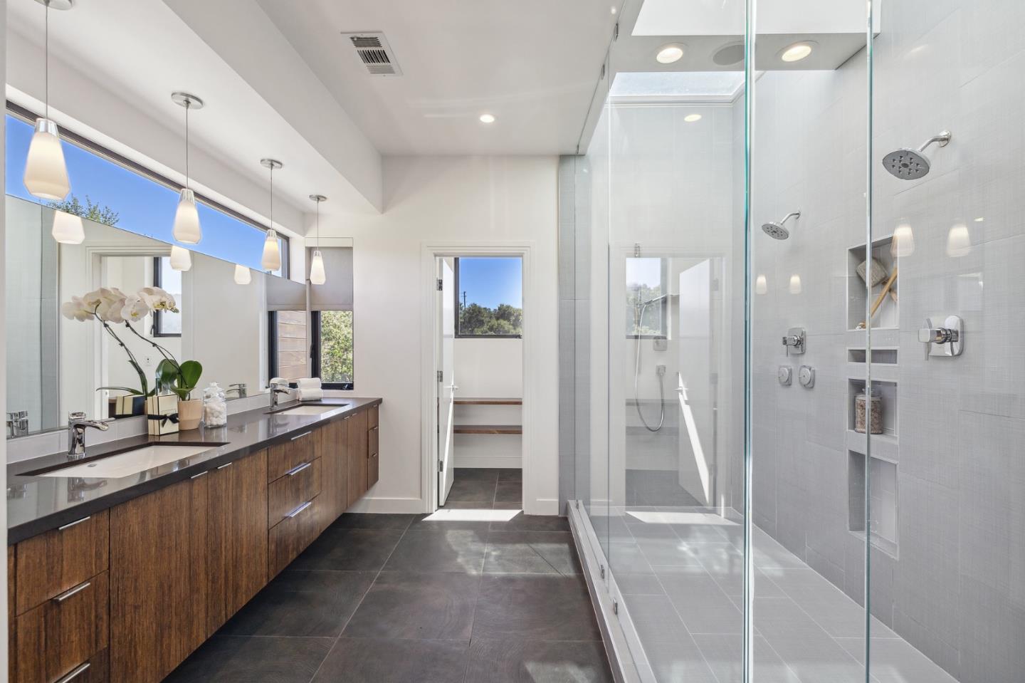 481 West Maple Way Woodside, CA 94062 - Photo 30 of 44 a bathroom with a double vanity sink mirror and shower
