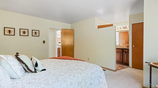 a view of a backyard with large trees and wooden fence