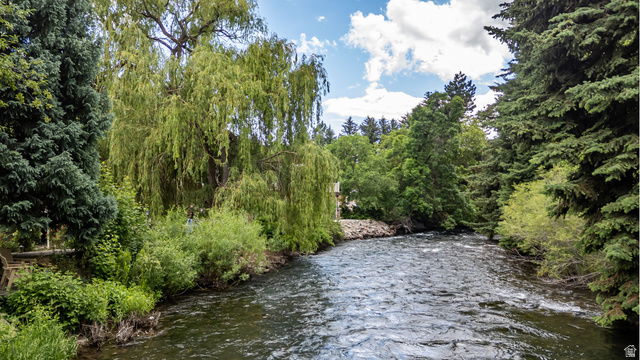 1365 Sumac Drive Logan, UT 84321 - Photo 76 of 84 Waterfront property featuring a flowing river, mature conifer trees, and lush green foliage