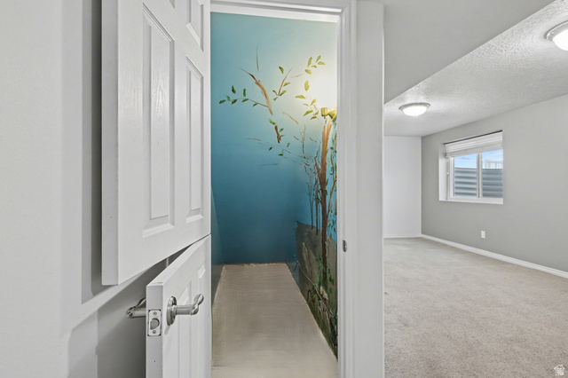 281 Winchester Drive Springville, UT 84663 - Photo 11 of 27 Corridor featuring a textured ceiling and light colored carpet