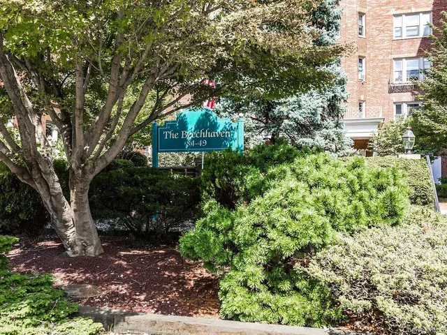 a view of a large building with a tree