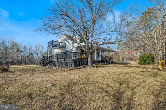 a view of a dry yard with green space