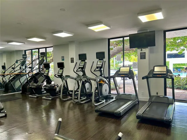 a view of a room with gym equipment