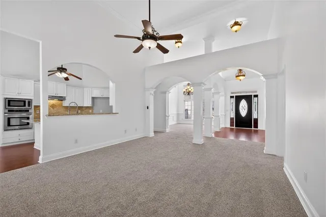 a view of a livingroom with a fireplace