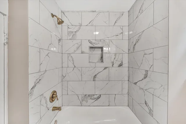 a bathroom with a bathtub