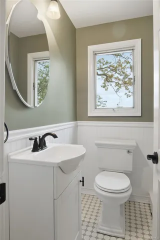 a bathroom with a toilet a sink and mirror