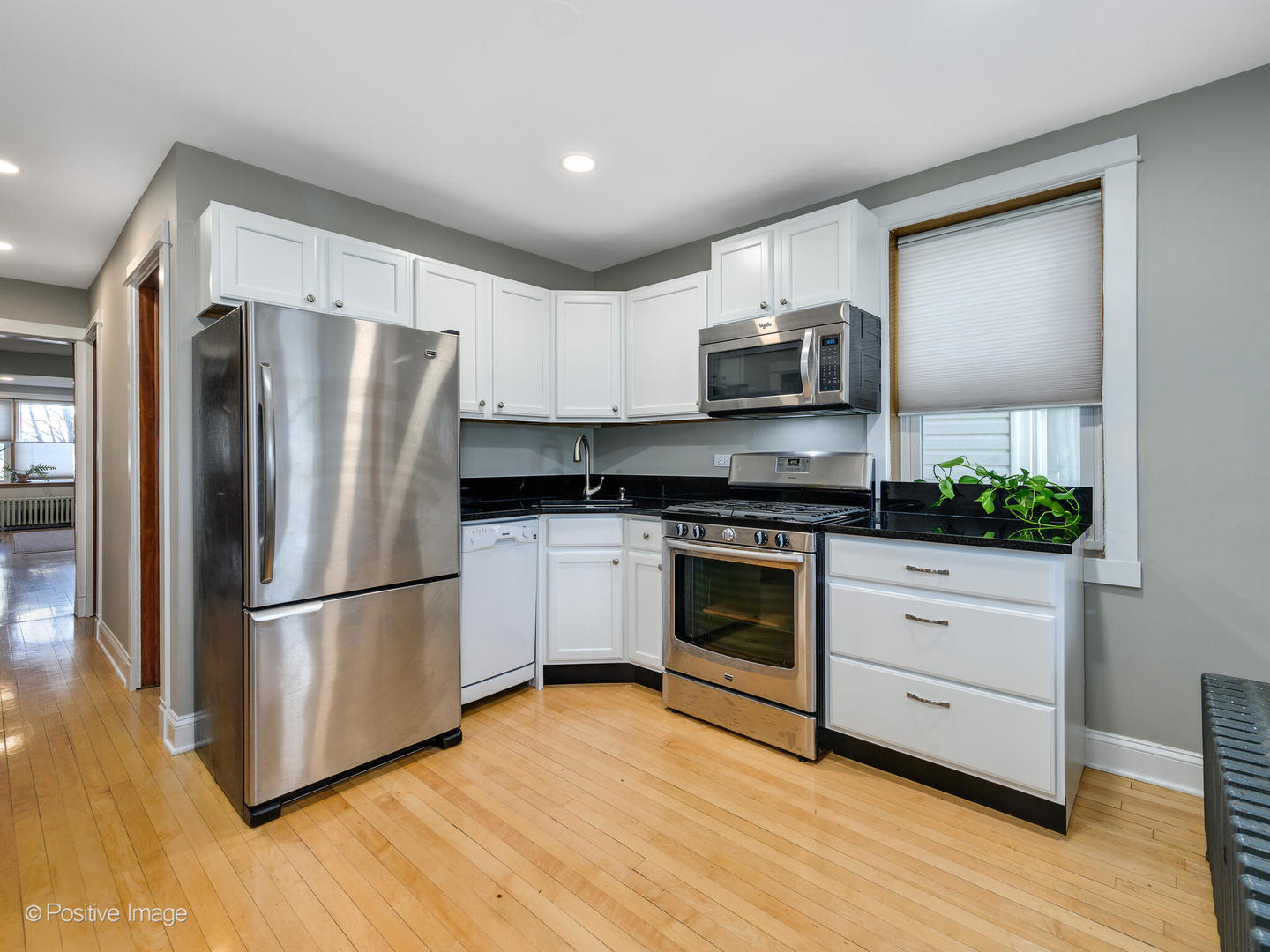 3016 South Throop Street Chicago, IL 60608 - Photo 8 of 32 a kitchen with stainless steel appliances a refrigerator sink and microwave