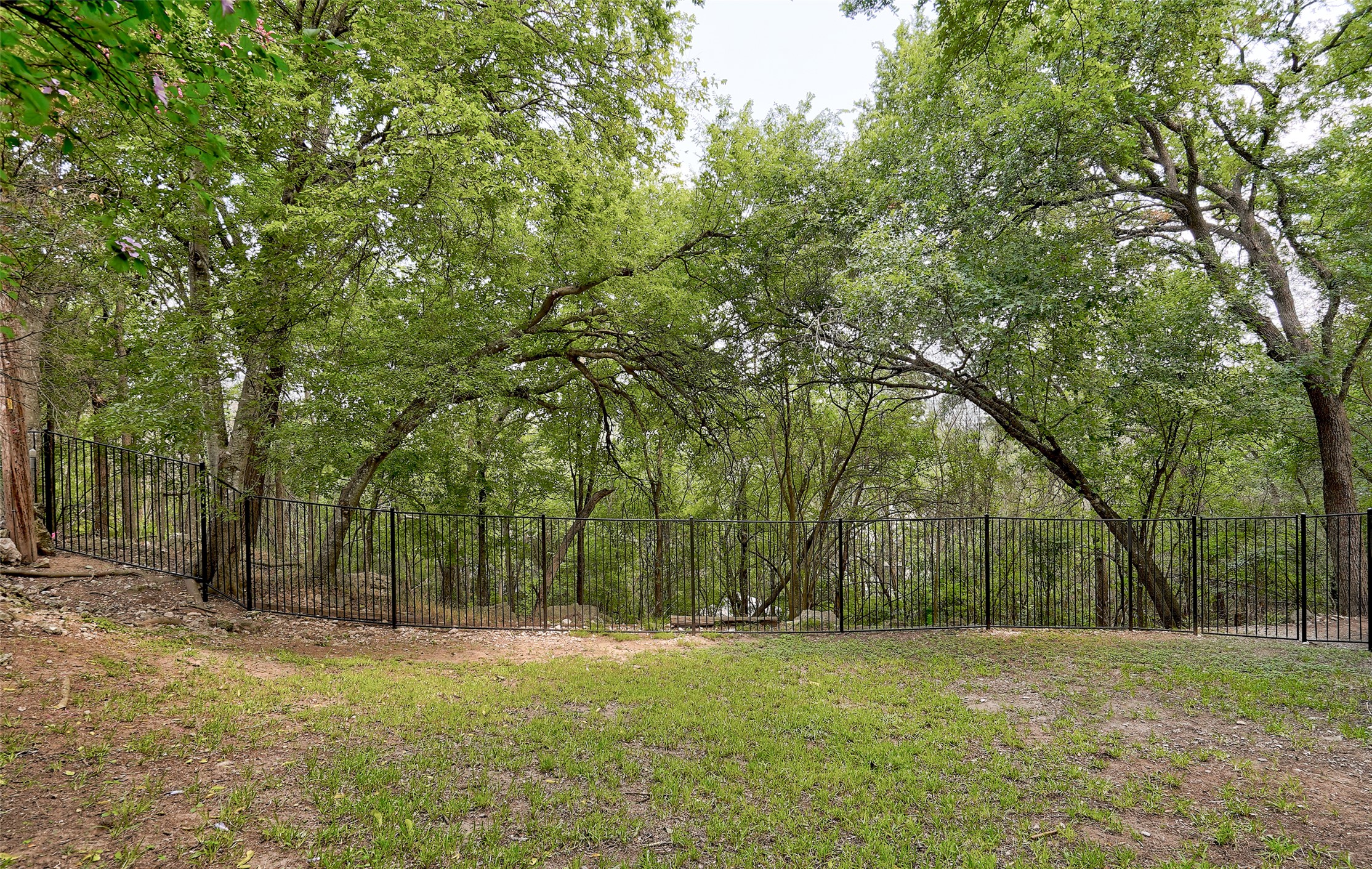 8804 Mountain Ridge Drive, Unit B Austin, TX 78759 - Photo 15 of 17 A secured backyard oasis with mature trees and a sturdy iron fence.