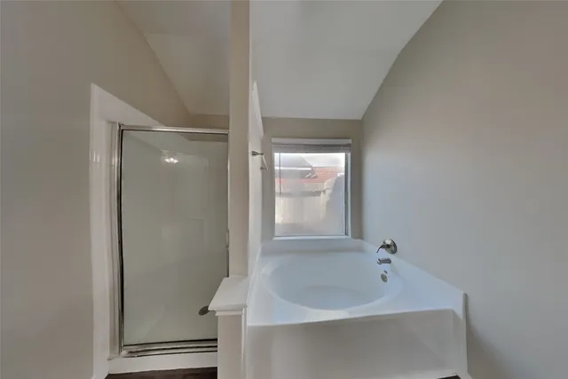 a bathroom with a bathtub