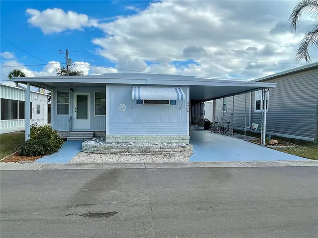 a view of a building with a garage
