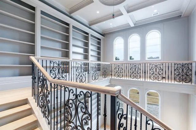 a view of a balcony with furniture