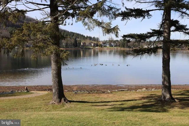 a view of a lake with a boat