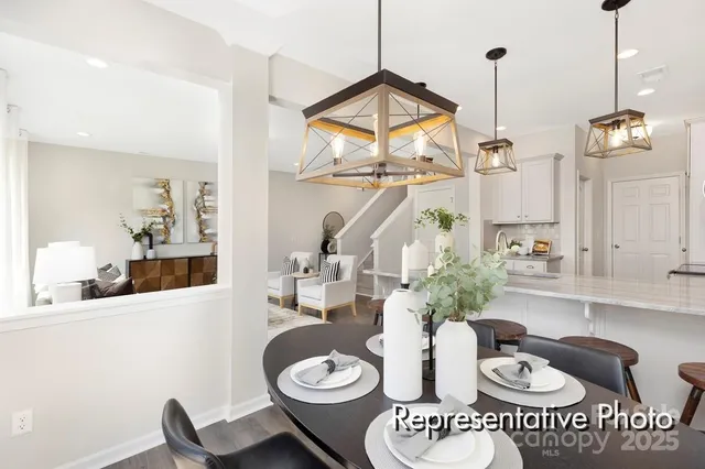 a view of a dining room and furniture