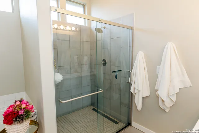 a bathroom with a bath tub and a shower