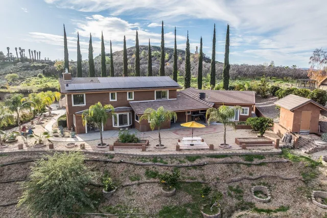 a view of a backyard with palm tree